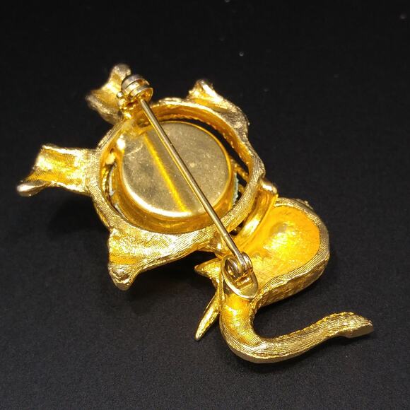 Vintage 1960s Elephant Brooch, Up Turned Trunk, Caged Rivoli Crystal Belly - Picture 4 of 10